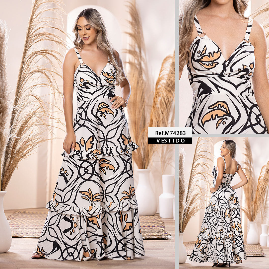 M74283 VESTIDO FALSO CHALIS ESTAMPADO MARFIL