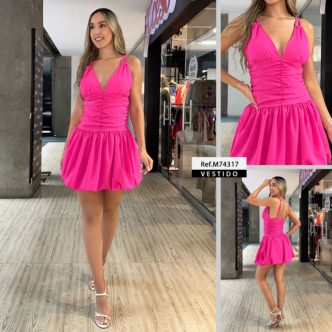 M74317 VESTIDO CREPE FUCSIA