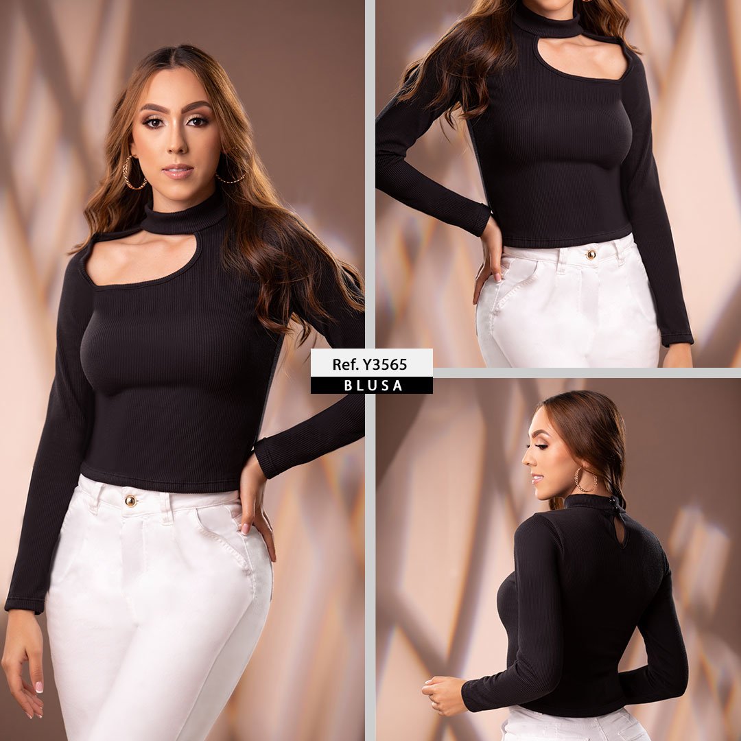 Y3565 BLUSA RIB NOELLE NEGRO