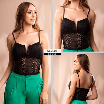 Y3566 BLUSA BLONDA  NEGRO