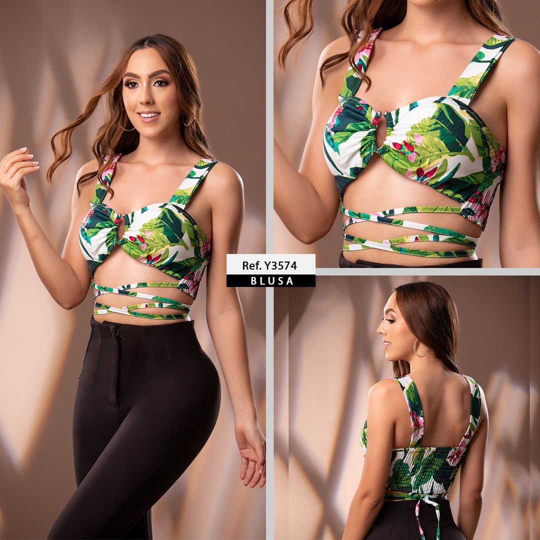 Y3574 BLUSA DRILL  ESTAMPADO BEIGE