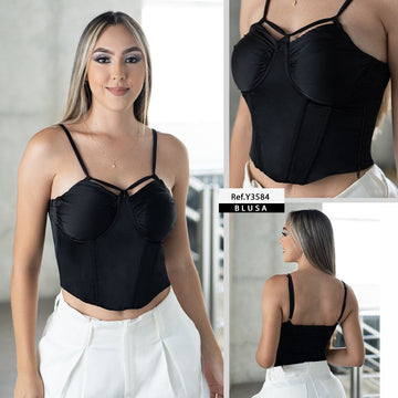 Y3584 BLUSA SATIN NEGRO