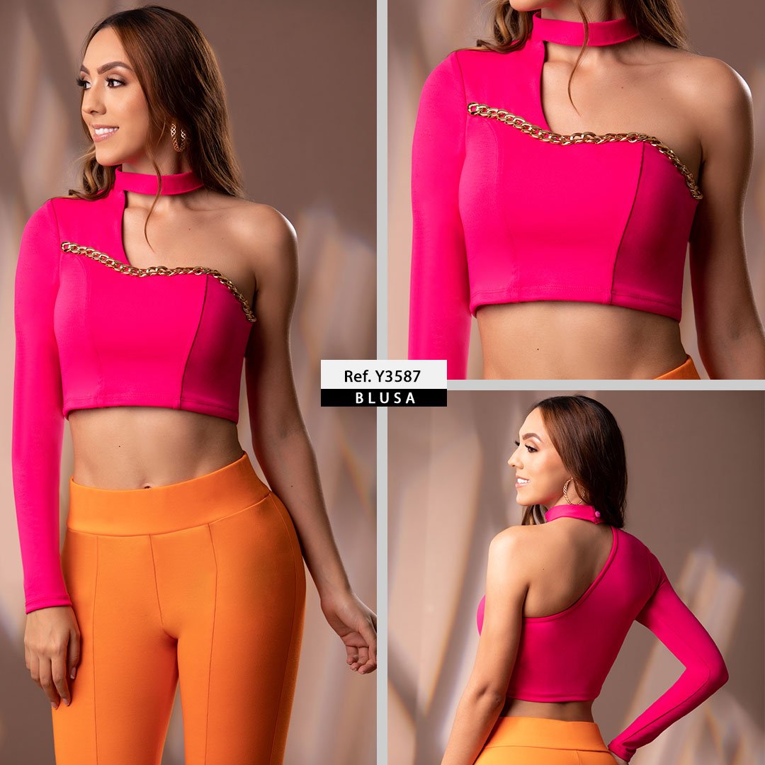 Y3587 BLUSA PUNTI ROMA FUCSIA