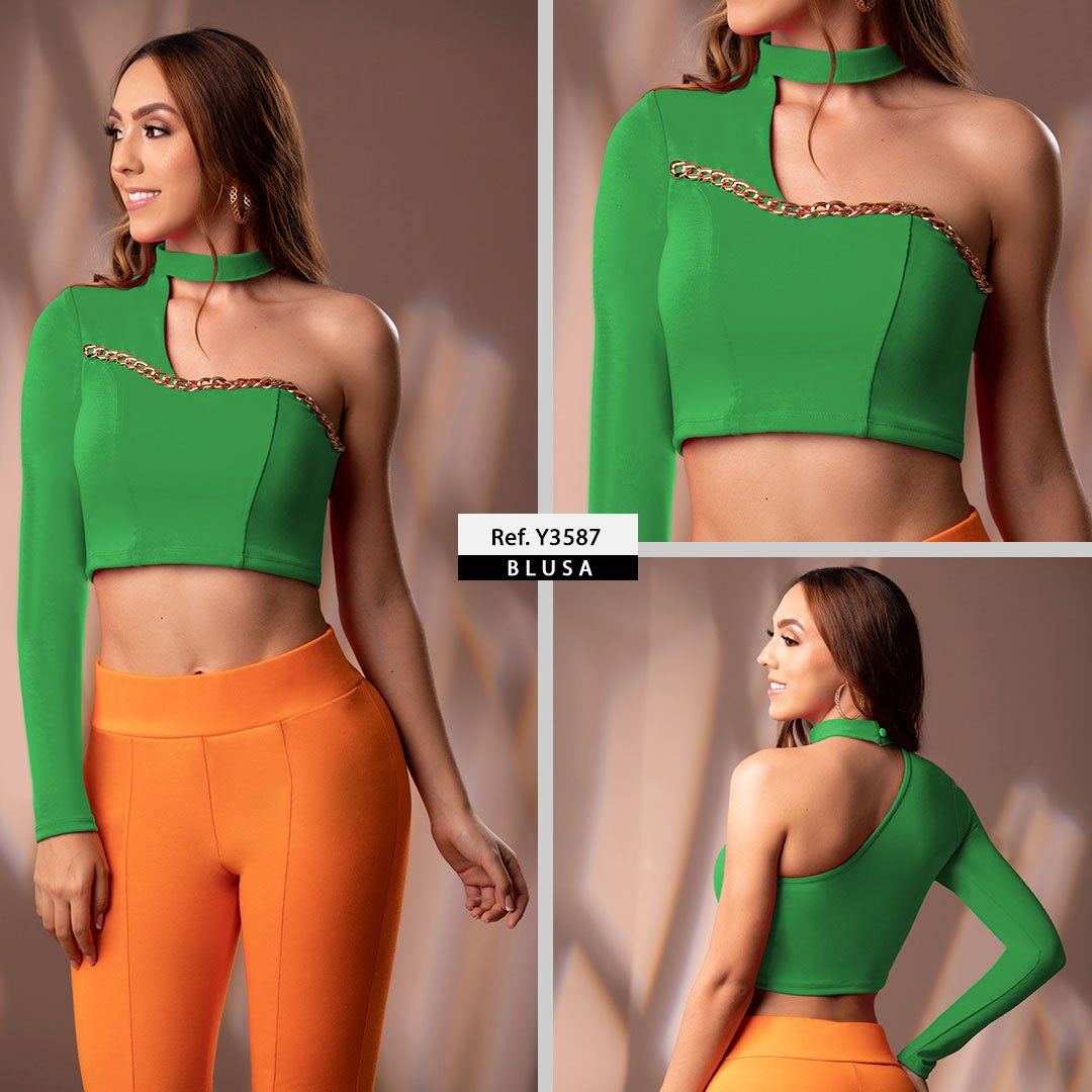 Y3587 BLUSA PUNTI ROMA VERDE