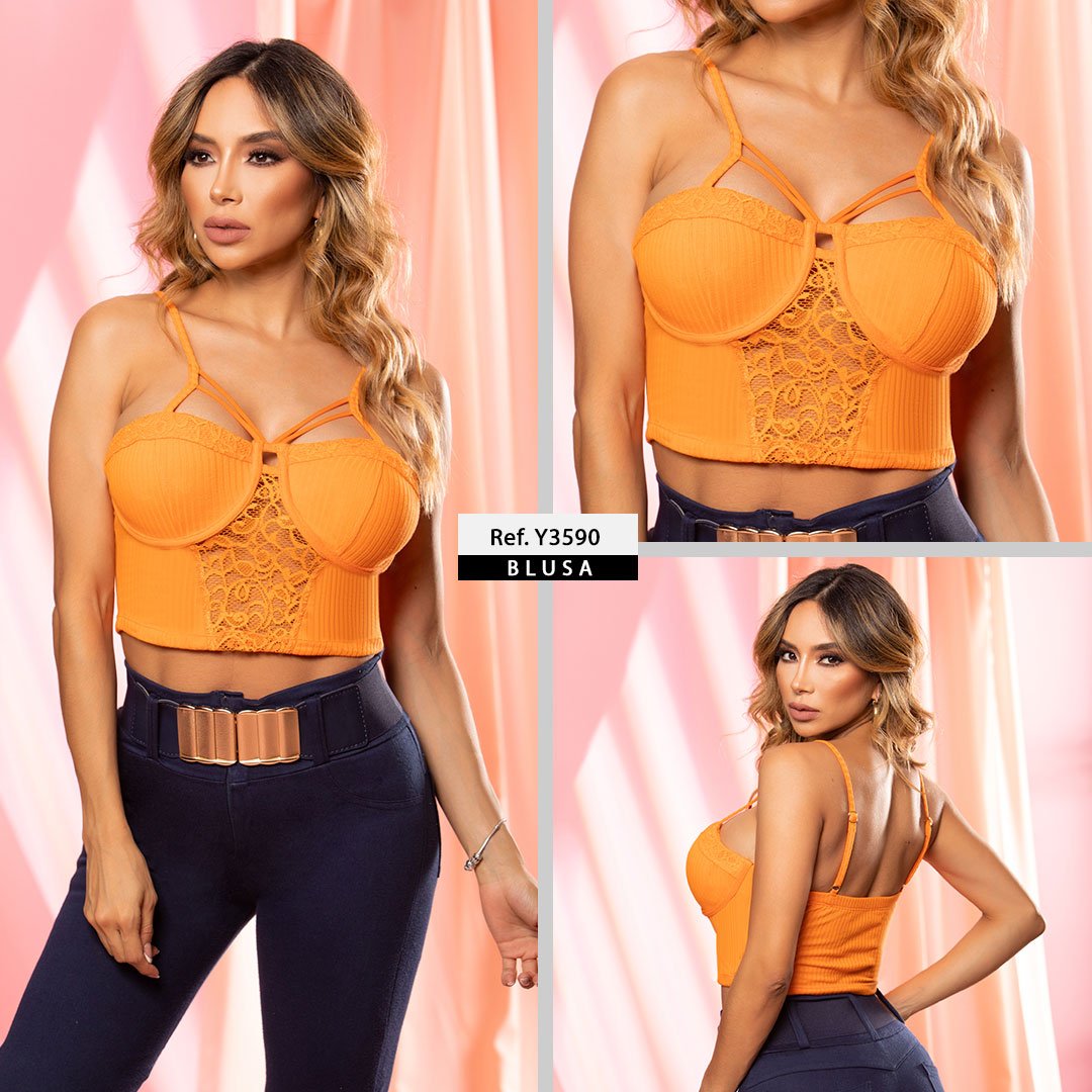 Y3590 BLUSA RIB NARANJA