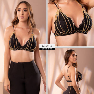 Y3598 CROP TOP CON CADENAS NEGRO