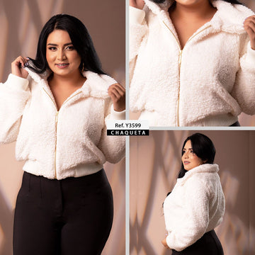 Y3599 CHAQUETA PELUCHE  BEIGE