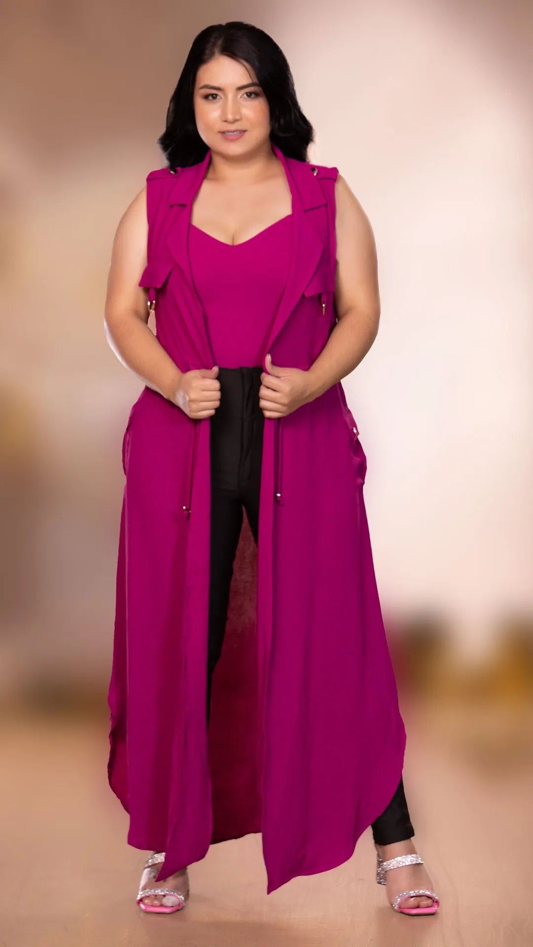 Y3613 CARDIGAN Y CROP TOP POLIESTER CAPRI MORADO