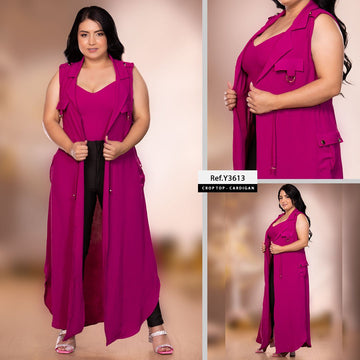 Y3613 CARDIGAN Y CROP TOP POLIESTER CAPRI MORADO
