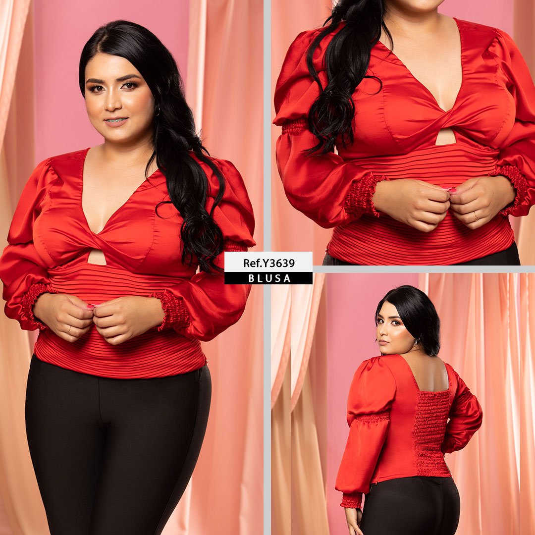 Y3639 BLUSA PLISADA SATIN ROJO