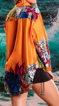 Y3644 CAMISA TIGRES SATIN ESTAMPADO NARANJA