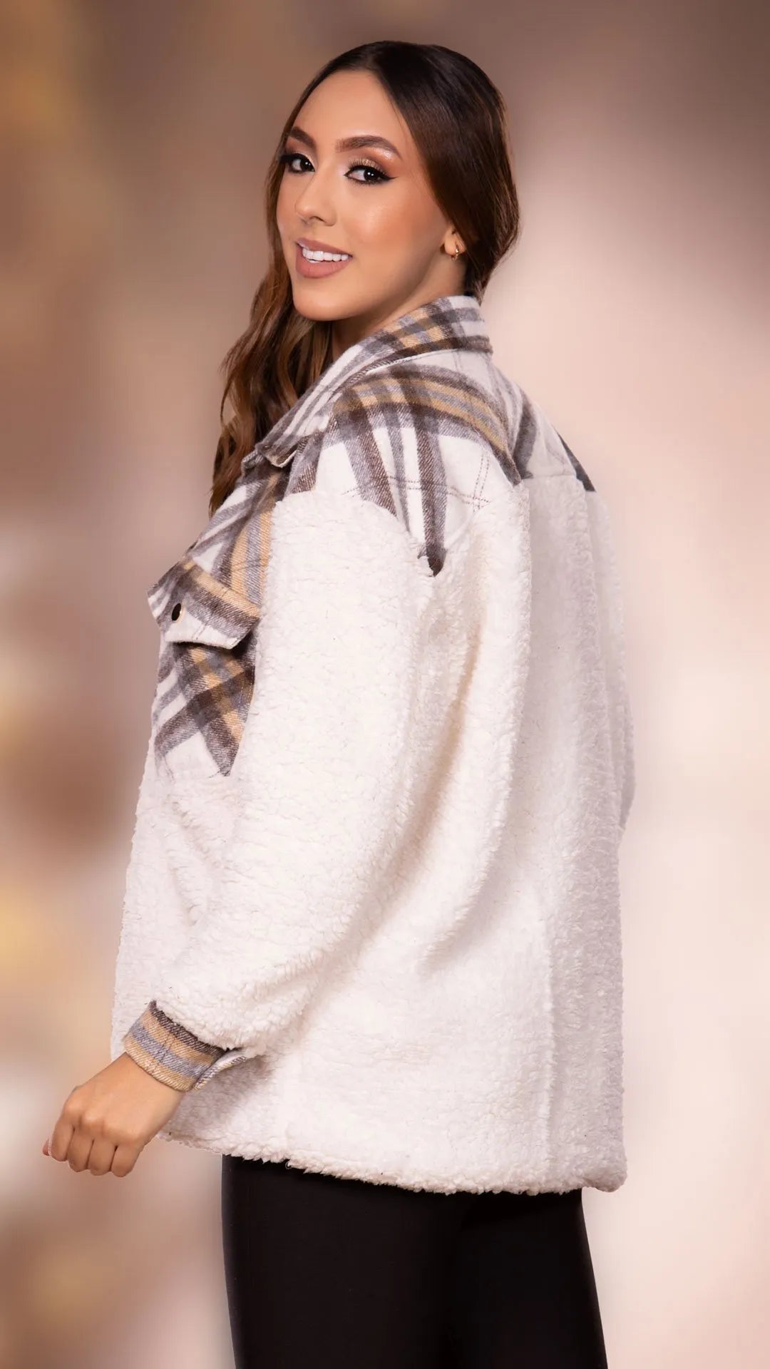 Y3655 CHAQUETA OVEJERA ESTAMPADO GRIS CLARO