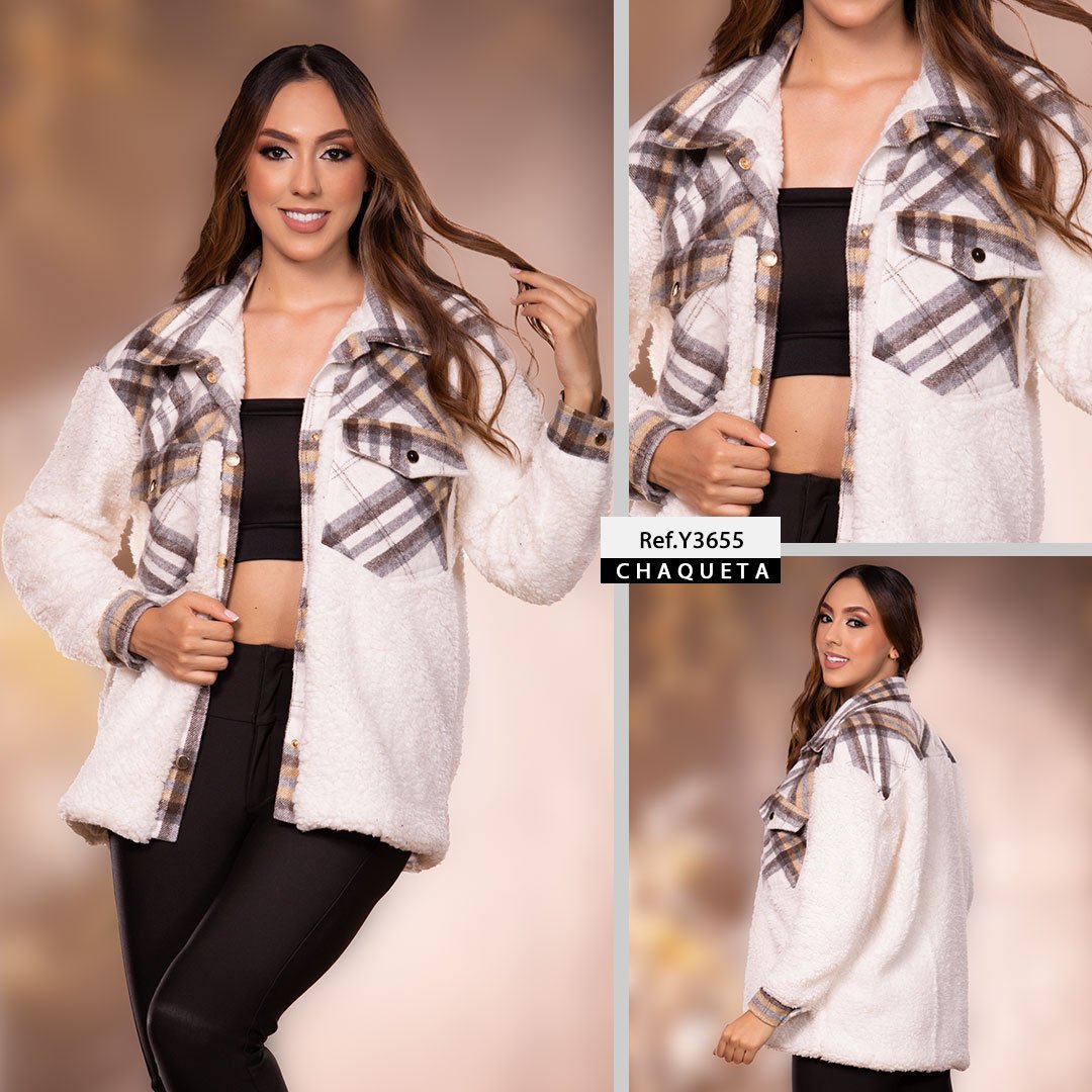 Y3655 CHAQUETA OVEJERA ESTAMPADO GRIS CLARO