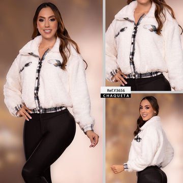 Y3656 CHAQUETA OVEJERA ESTAMPADO BEIGE