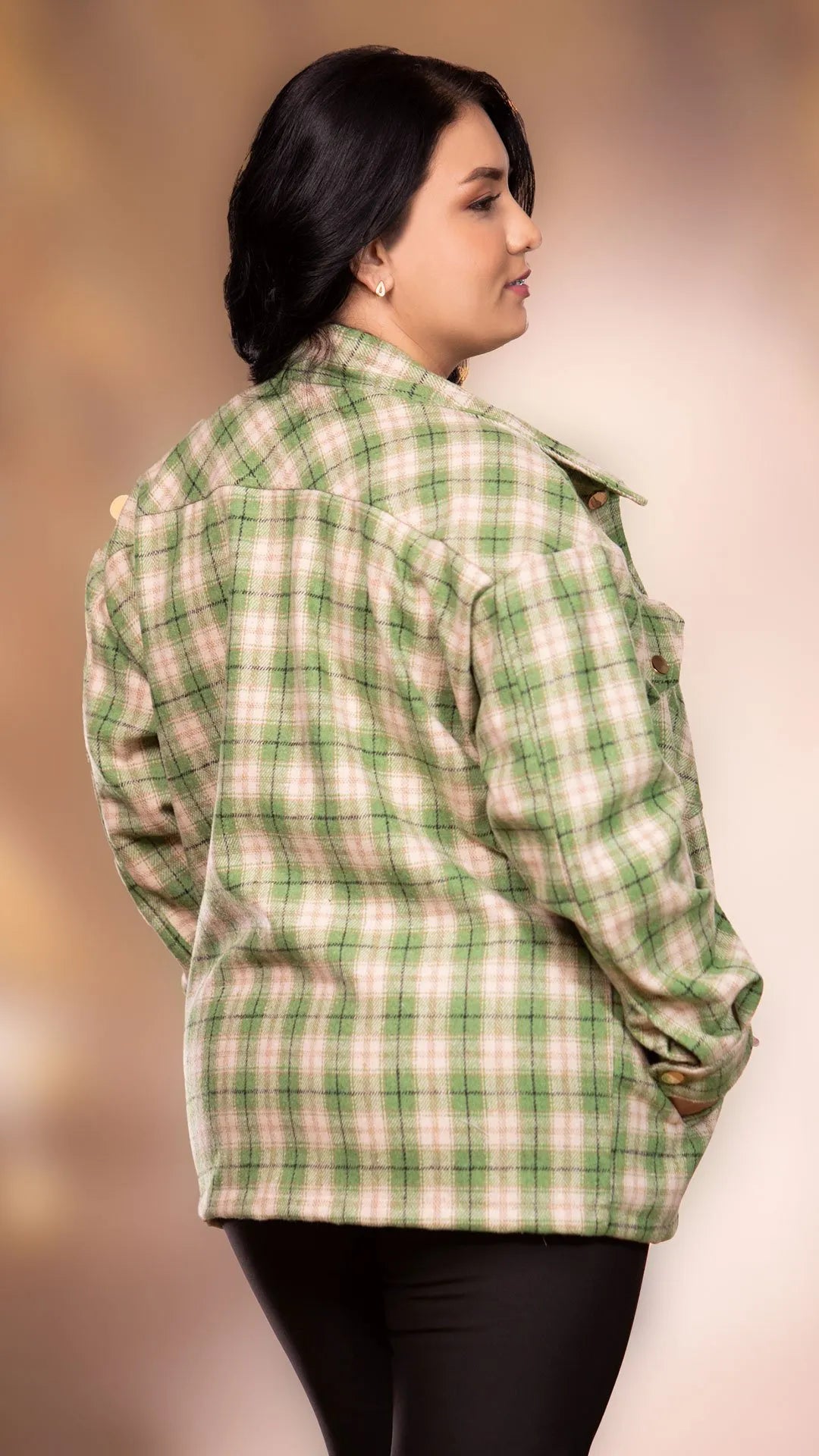 Y3657 CHAQUETA LANILLA CUADROS ESTAMPADO VERDE