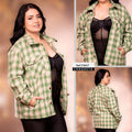 Y3657 CHAQUETA LANILLA CUADROS ESTAMPADO VERDE