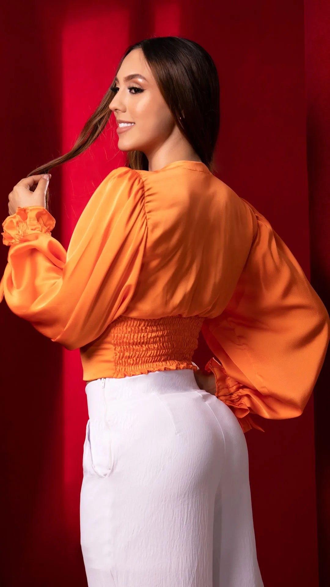 Y3659 BLUSA SATIN NARANJA