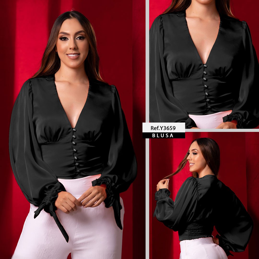 Y3659 BLUSA SATIN NEGRO