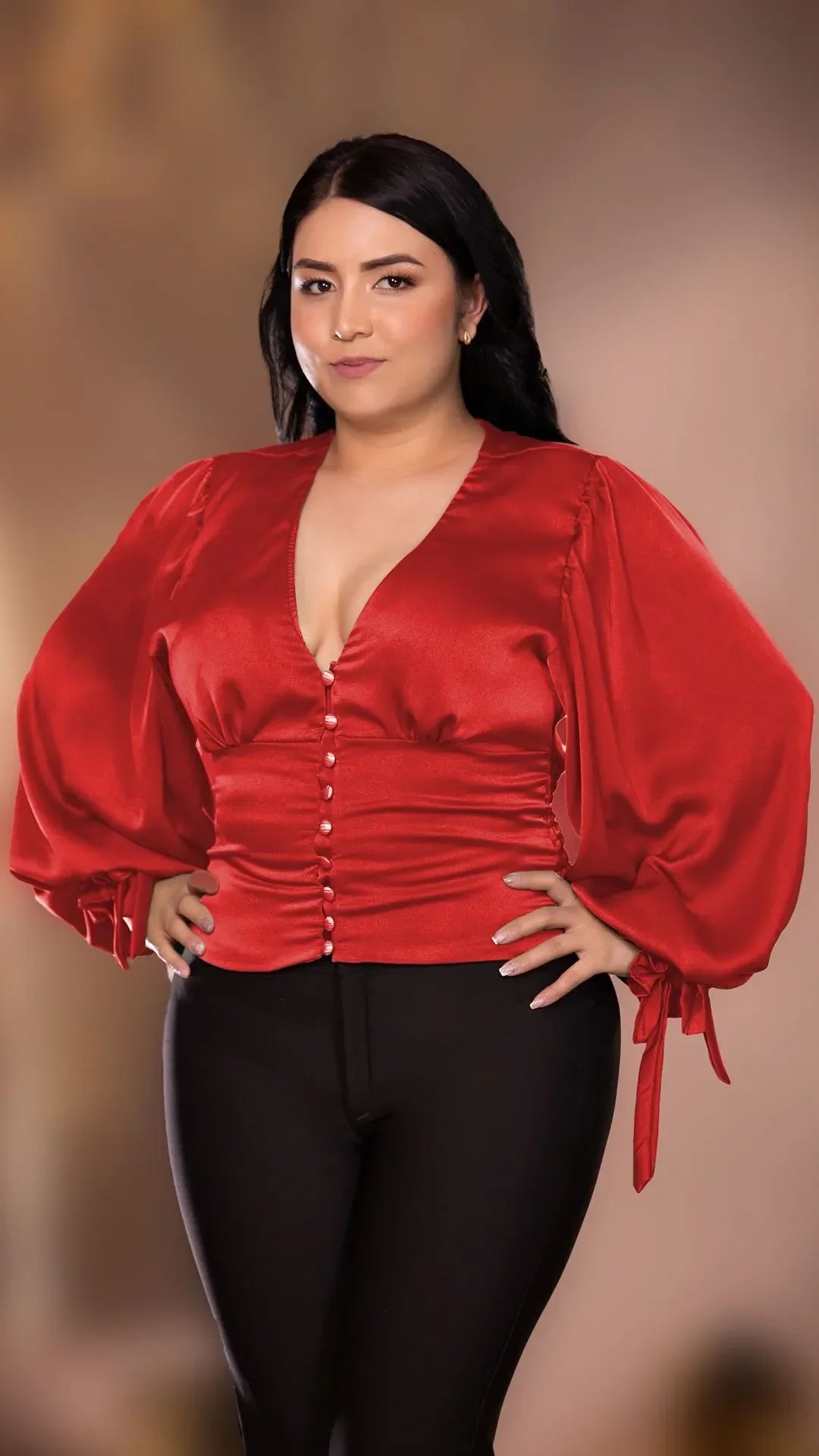 Y3659 BLUSA SATIN ROJO