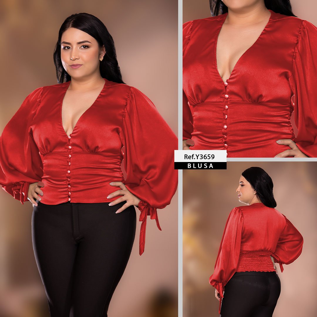 Y3659 BLUSA SATIN ROJO