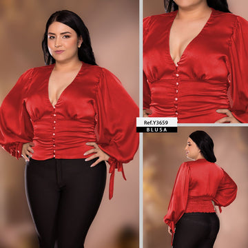 Y3659 BLUSA SATIN ROJO