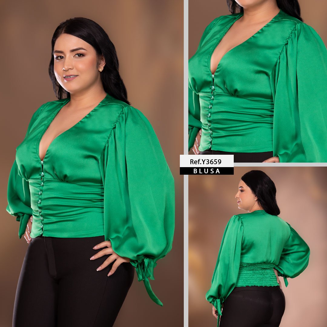 Y3659 BLUSA SATIN VERDE