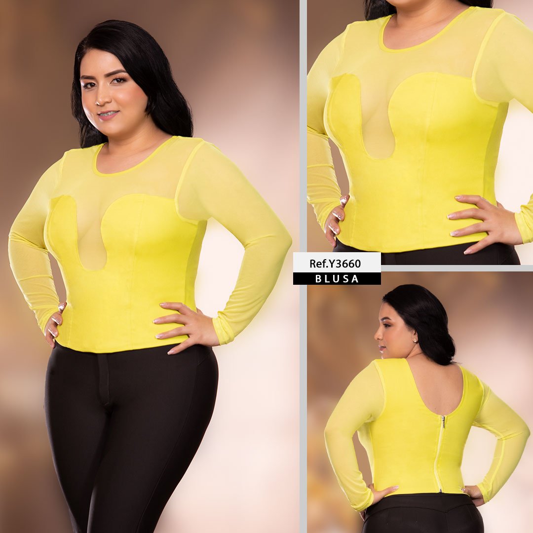 Y3660 BLUSA BENGALINA VERDE LIMON