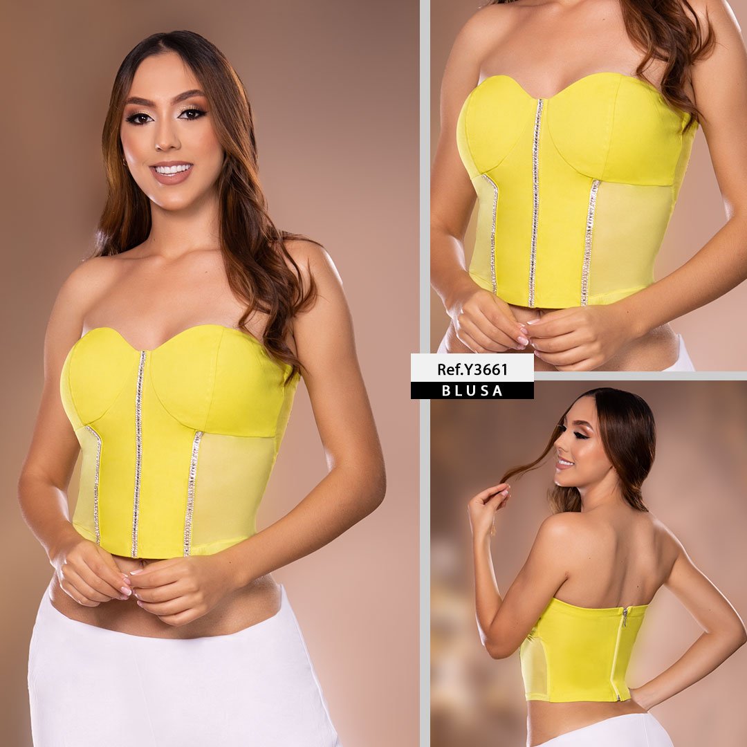 Y3661 BLUSA BENGALINA Y TULL VERDE LIMON
