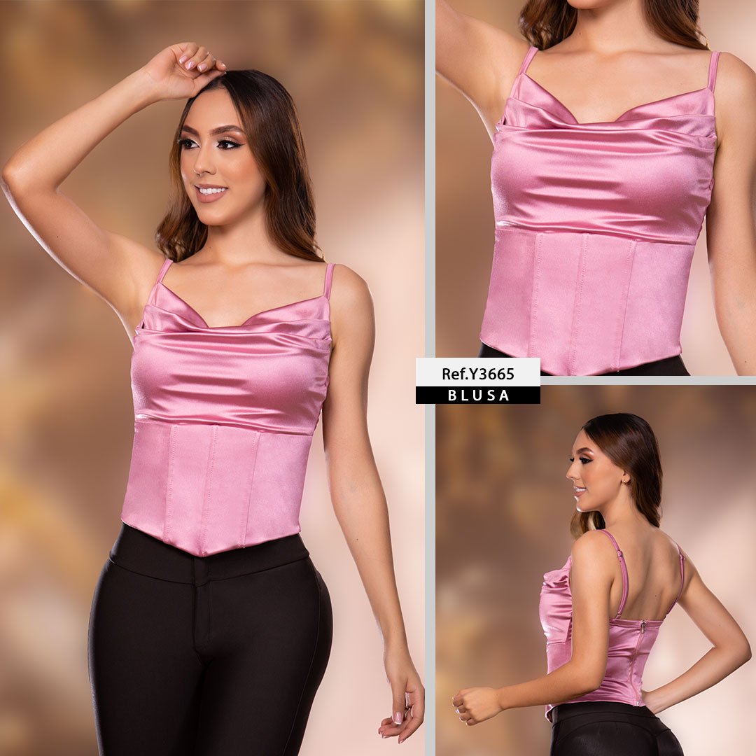 Y3665 BLUSA LICRA ESPEJO PALO DE ROSA