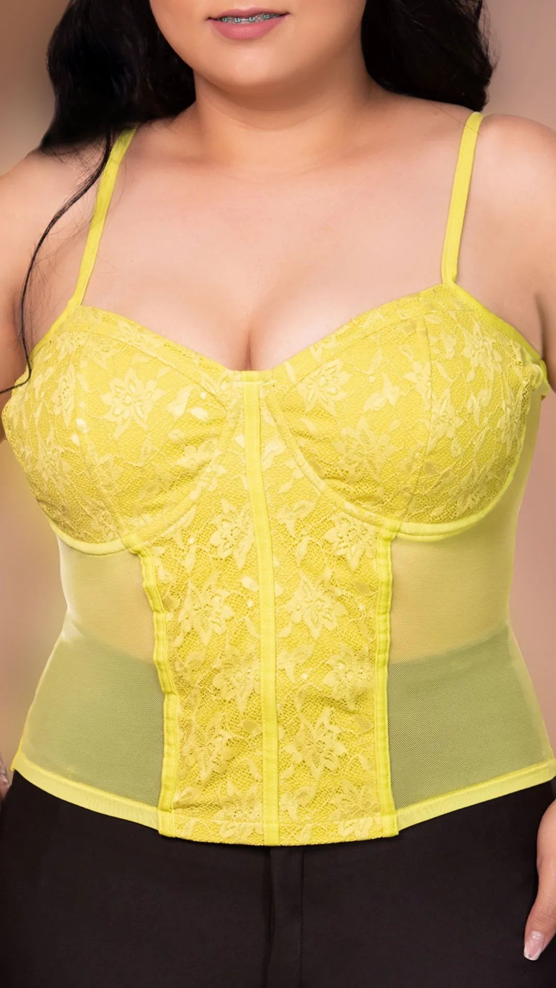 Y3670 BLUSA BENGALINA CON BLONDA VERDE LIMON