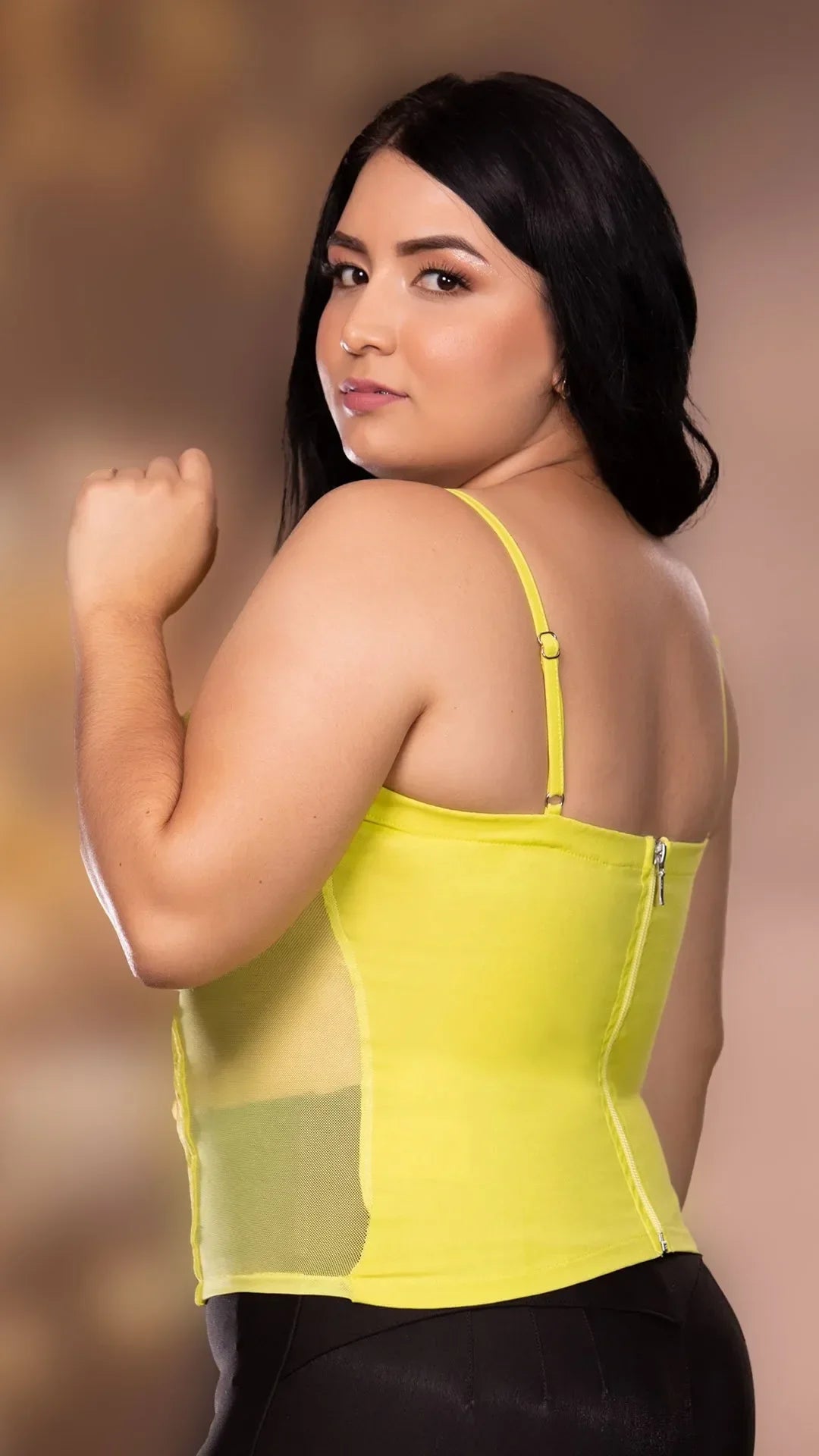 Y3670 BLUSA BENGALINA CON BLONDA VERDE LIMON