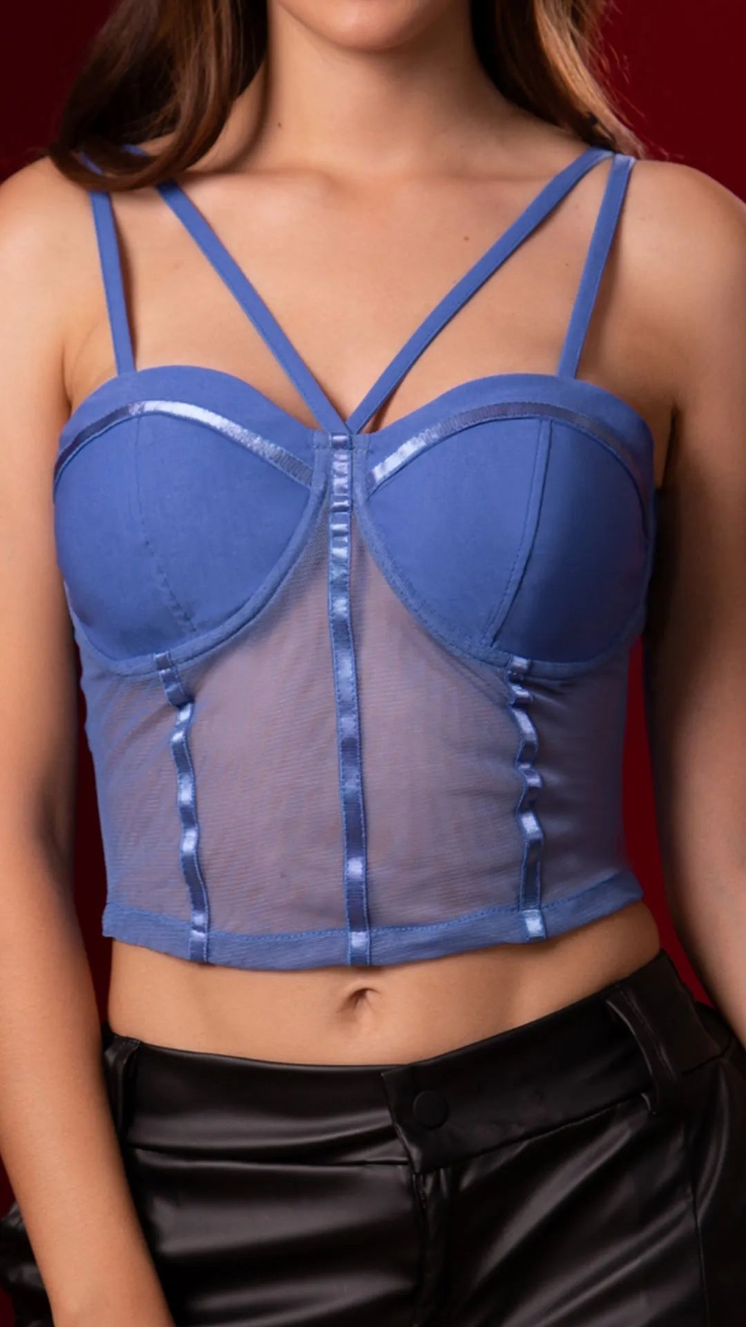 Y3671 BLUSA BENGALINA CON TULL AZUL