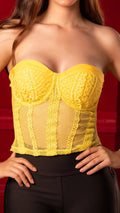 Y3685 BLUSA BENGALINA CON TULL AMARILLO
