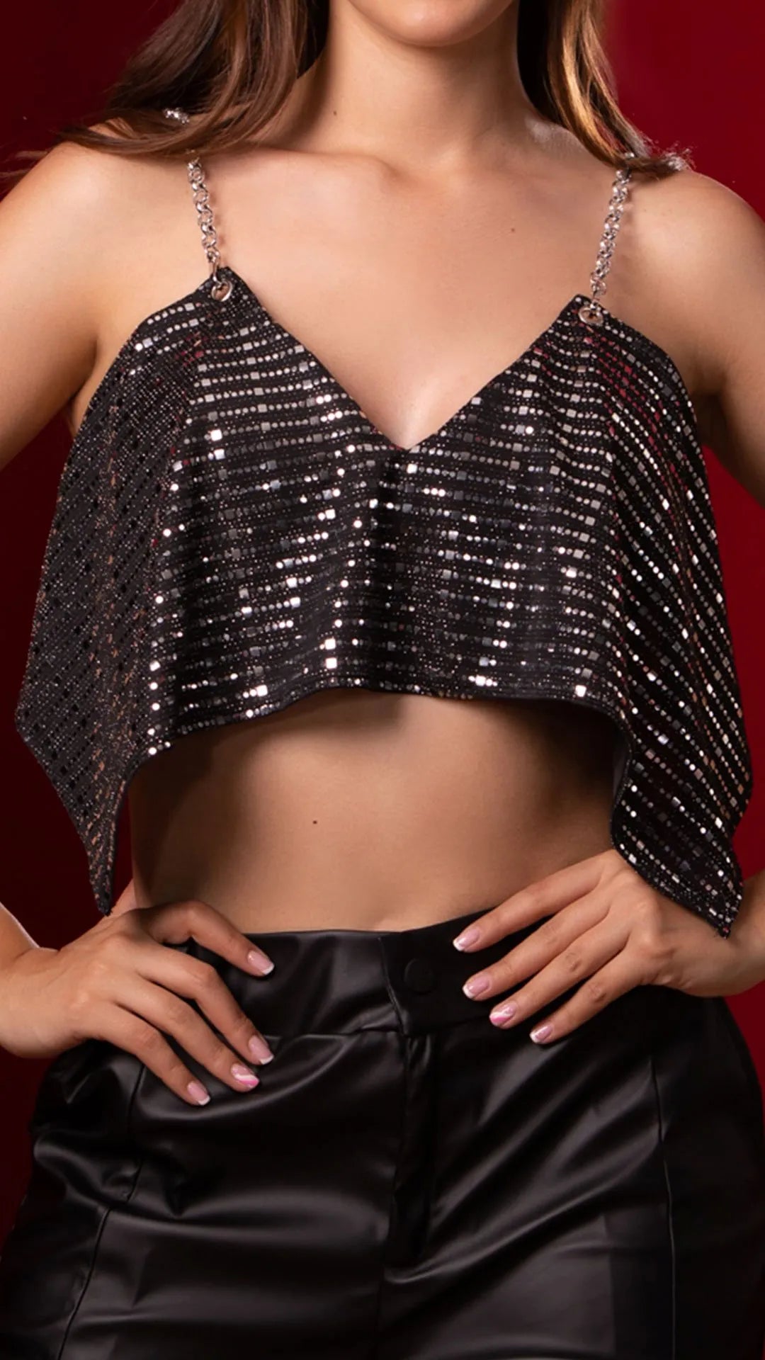 Y3687 BLUSA ELOISA CON LENTEJULA NEGRO