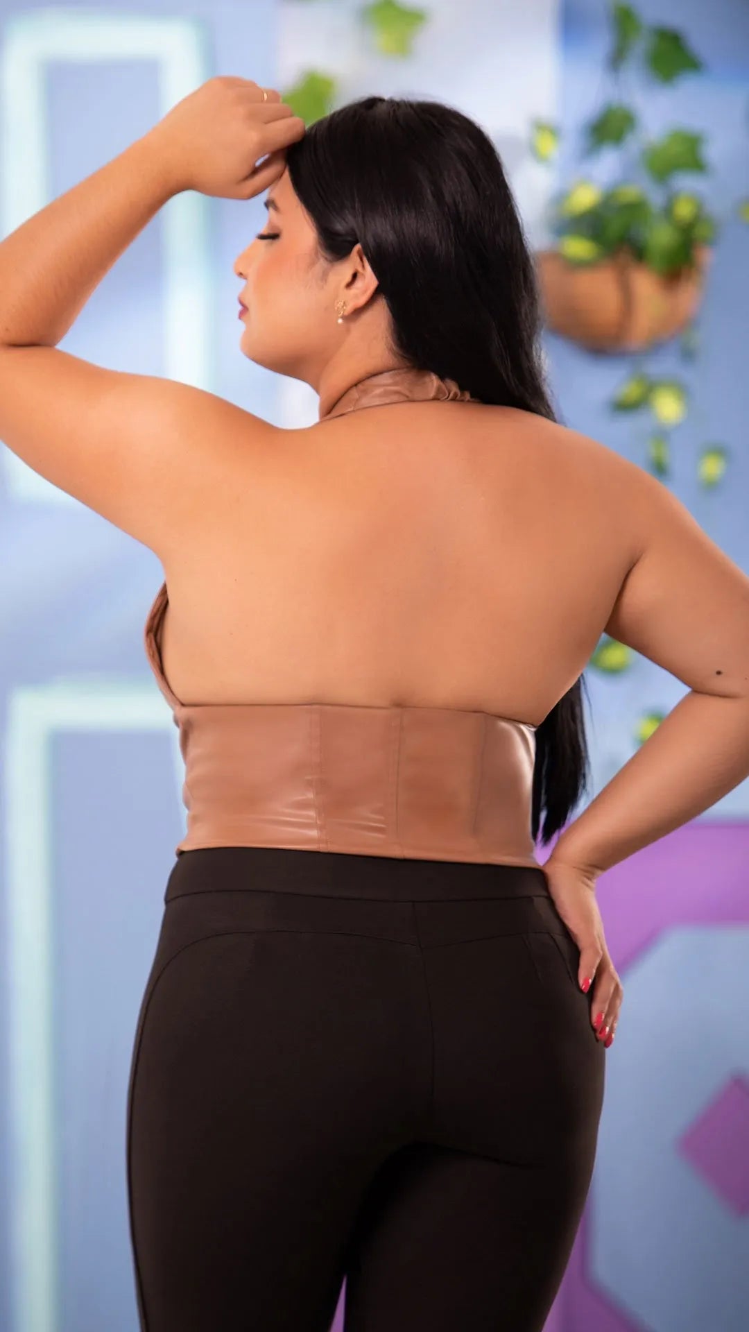 Y3696 BLUSA CUERO CAFE