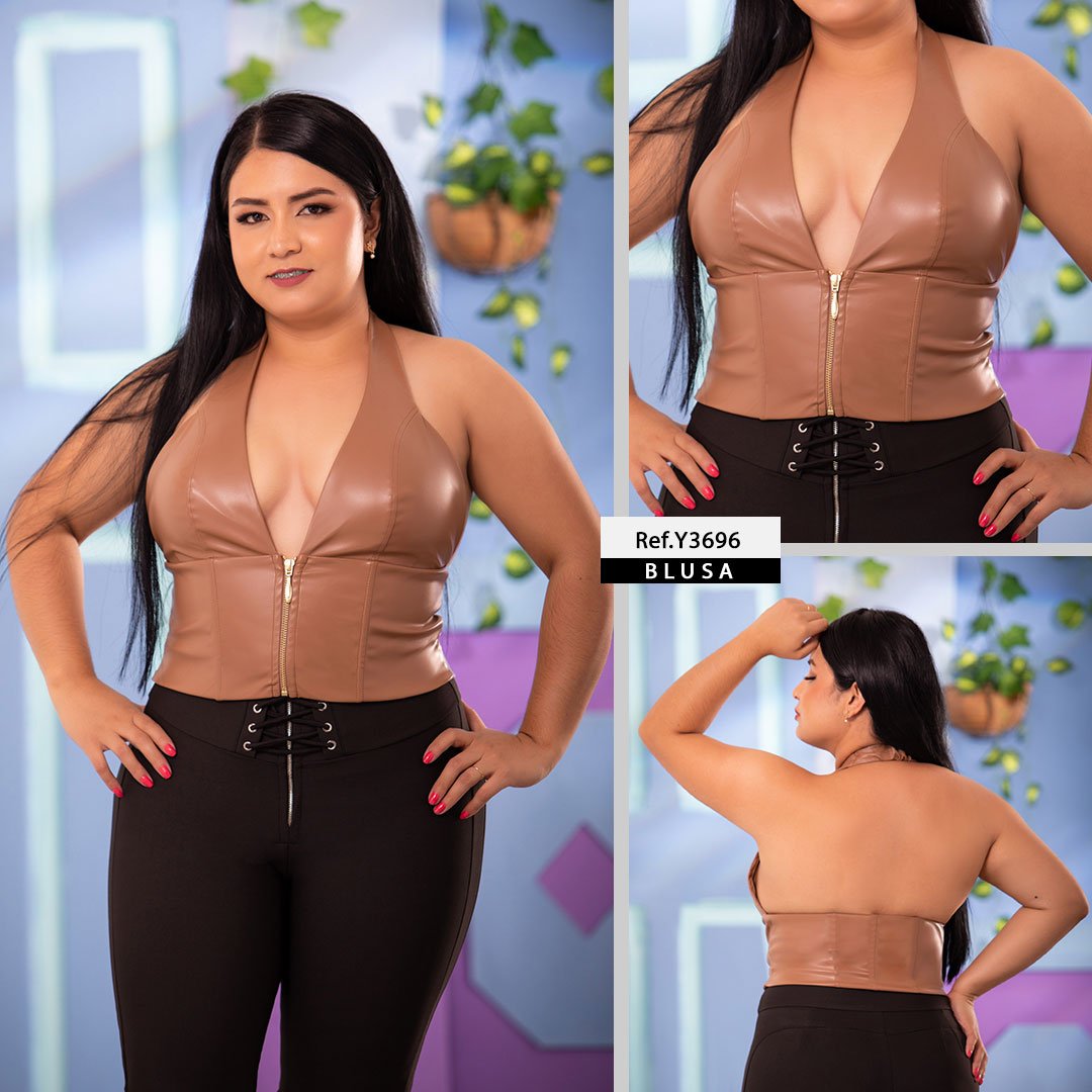 Y3696 BLUSA CUERO CAFE