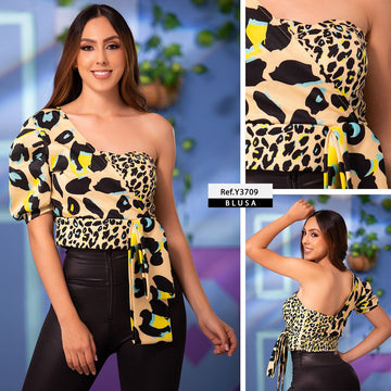 Y3709 BLUSA CHALIS ANIMAL PRINT