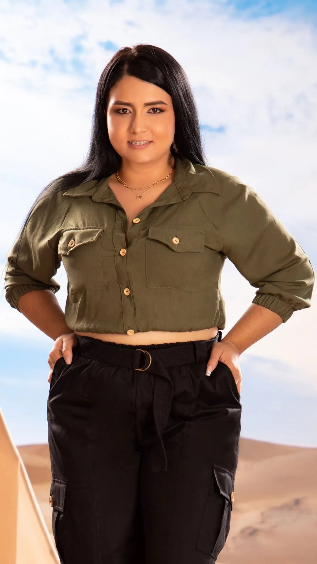 Y3710 CAMISA HINDU VERDE MILITAR