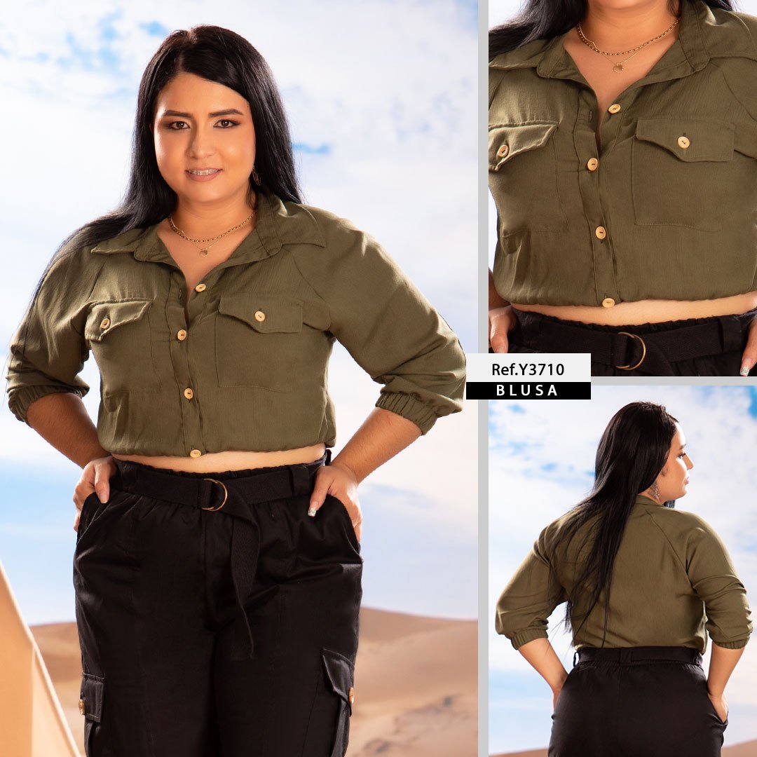 Y3710 CAMISA HINDU VERDE MILITAR