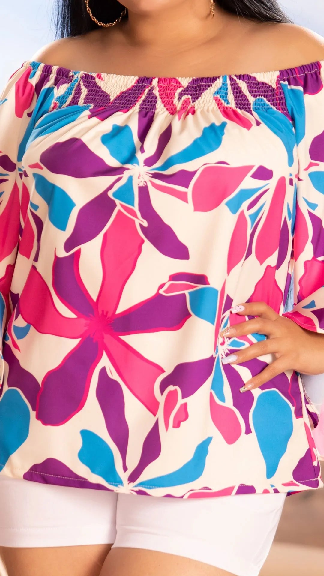 Y3722 BLUSA CHALIS ESTAMPADO MORADO