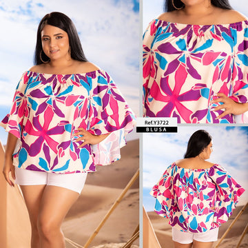Y3722 BLUSA CHALIS ESTAMPADO MORADO