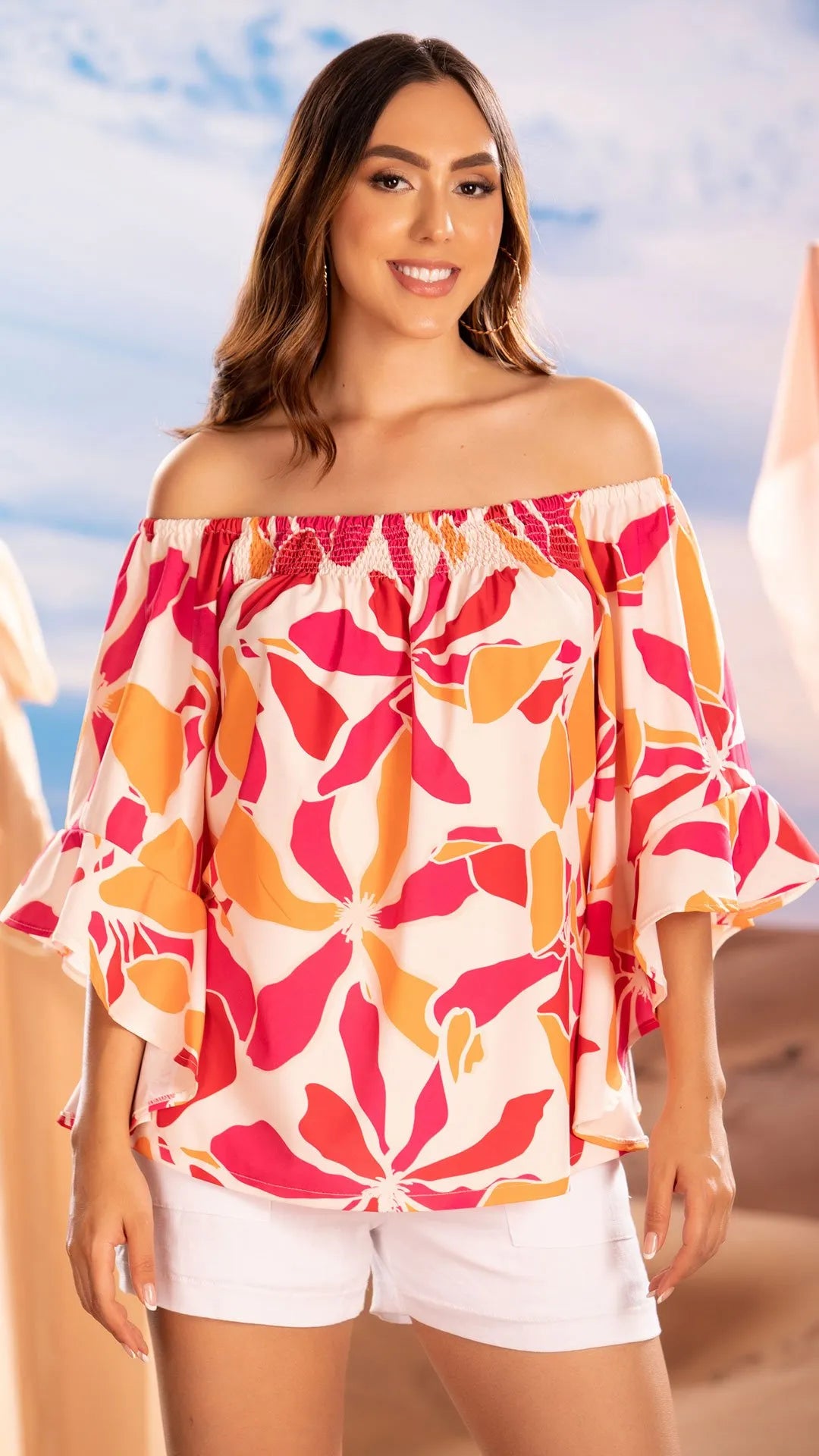 Y3722 BLUSA CHALIS ESTAMPADO NARANJA