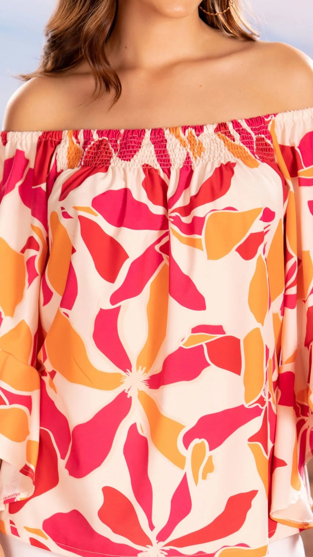 Y3722 BLUSA CHALIS ESTAMPADO NARANJA