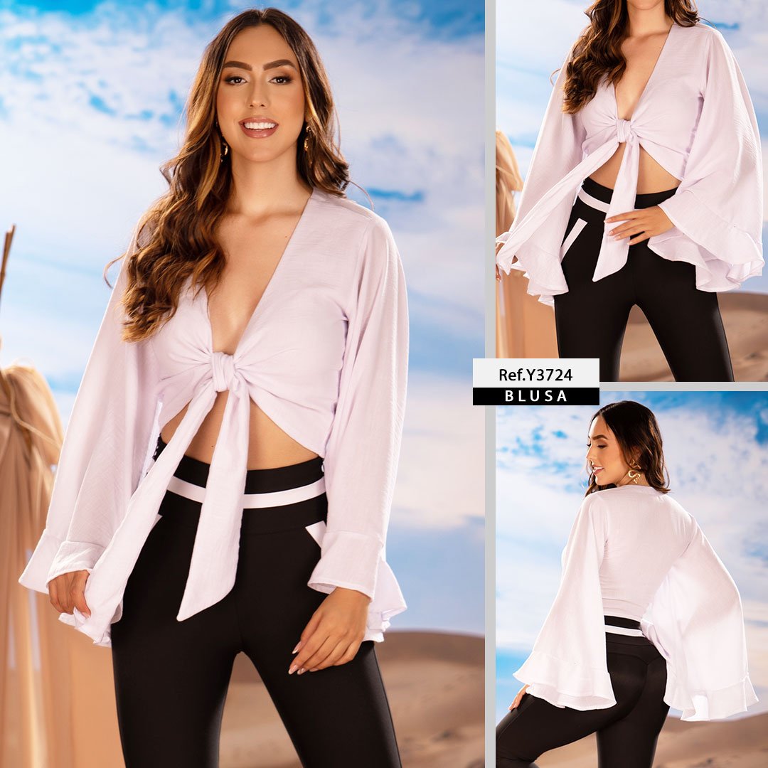 Y3724 BLUSA LINO POLIESTER BLANCO