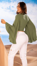 Y3724 BLUSA LINO POLIESTER VERDE MILITAR