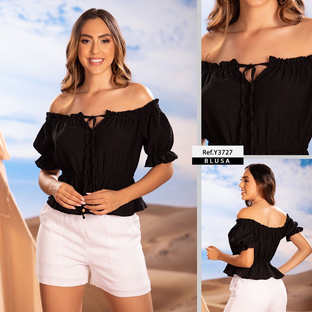 Y3727 BLUSA MILAN GALLETA NEGRO