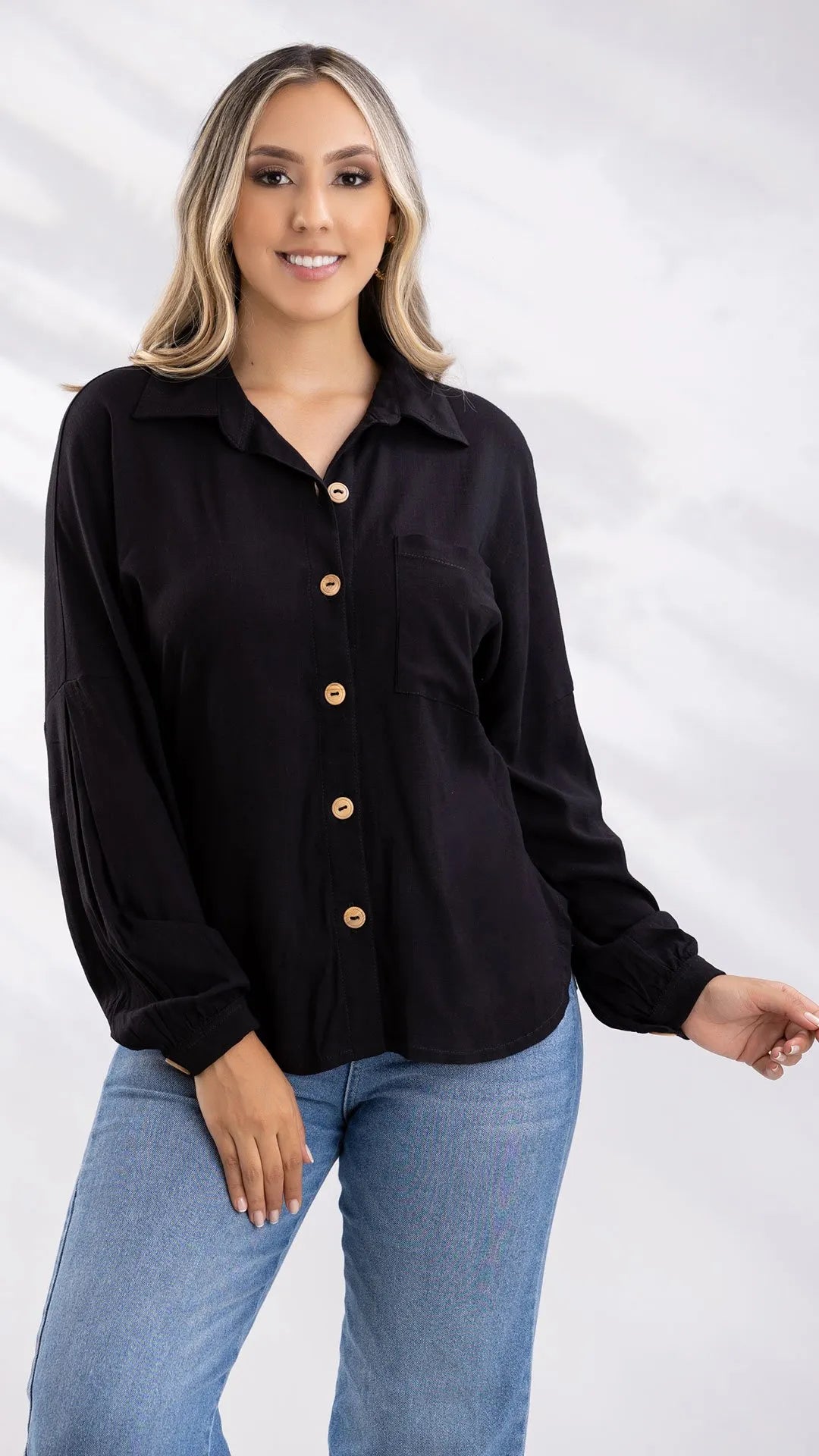 Y3728 CAMISA CHALIS SLUB NEGRO