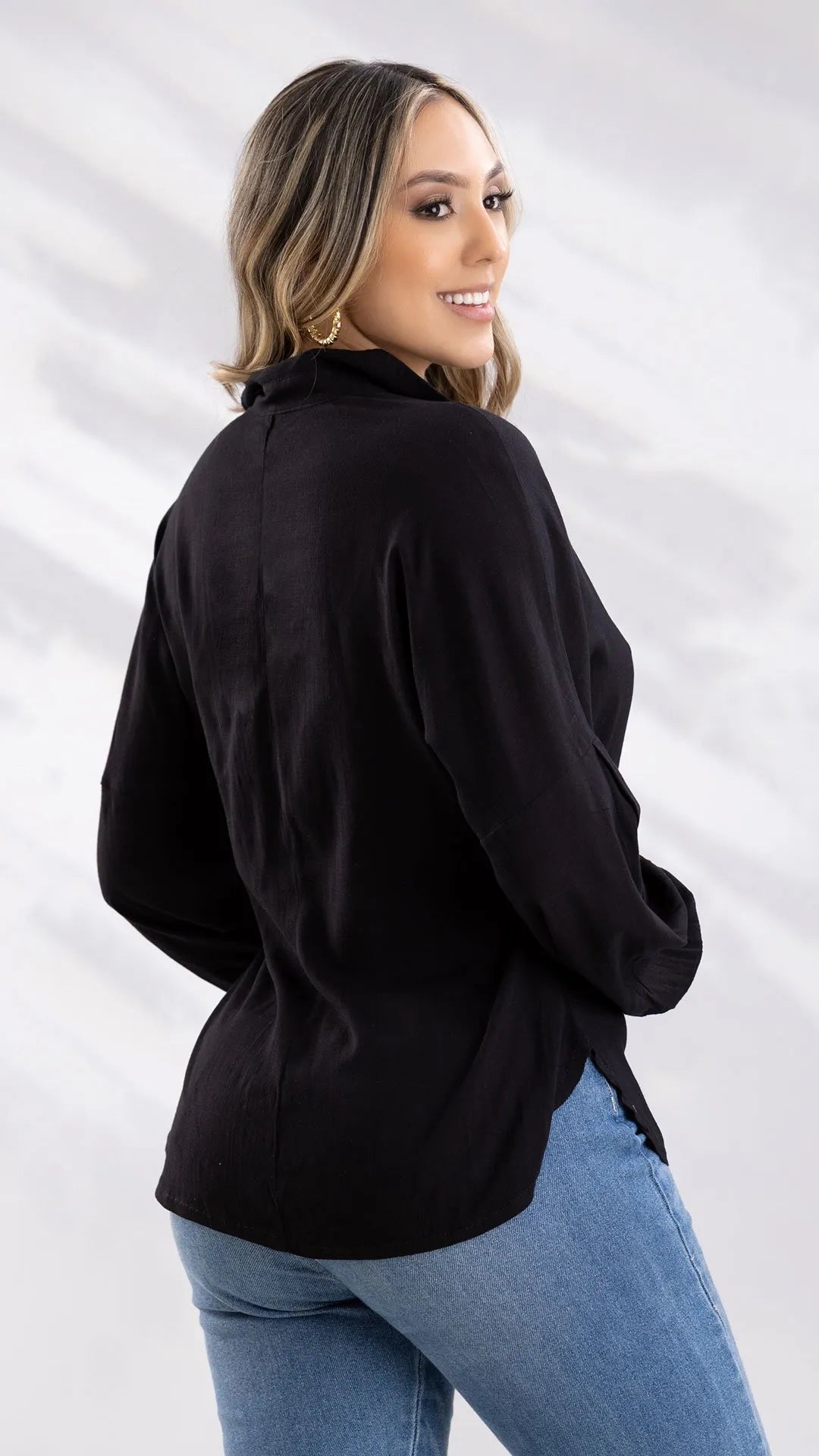 Y3728 CAMISA CHALIS SLUB NEGRO