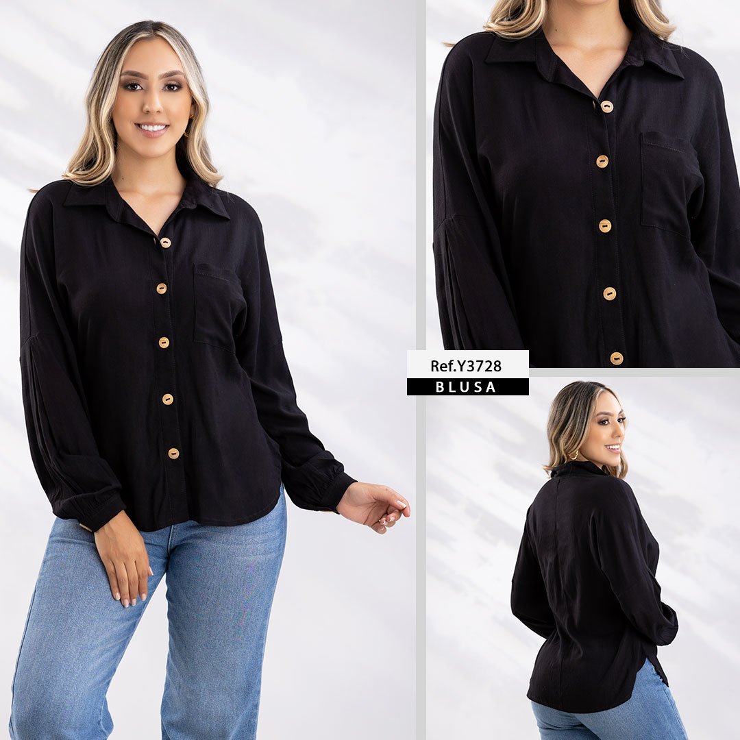 Y3728 CAMISA CHALIS SLUB NEGRO