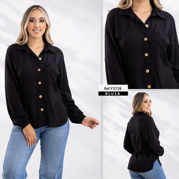 Y3728 CAMISA CHALIS SLUB NEGRO